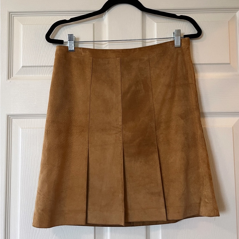 Ann Taylor LOFT 100% Leather Brown Pleated Mini Skirt